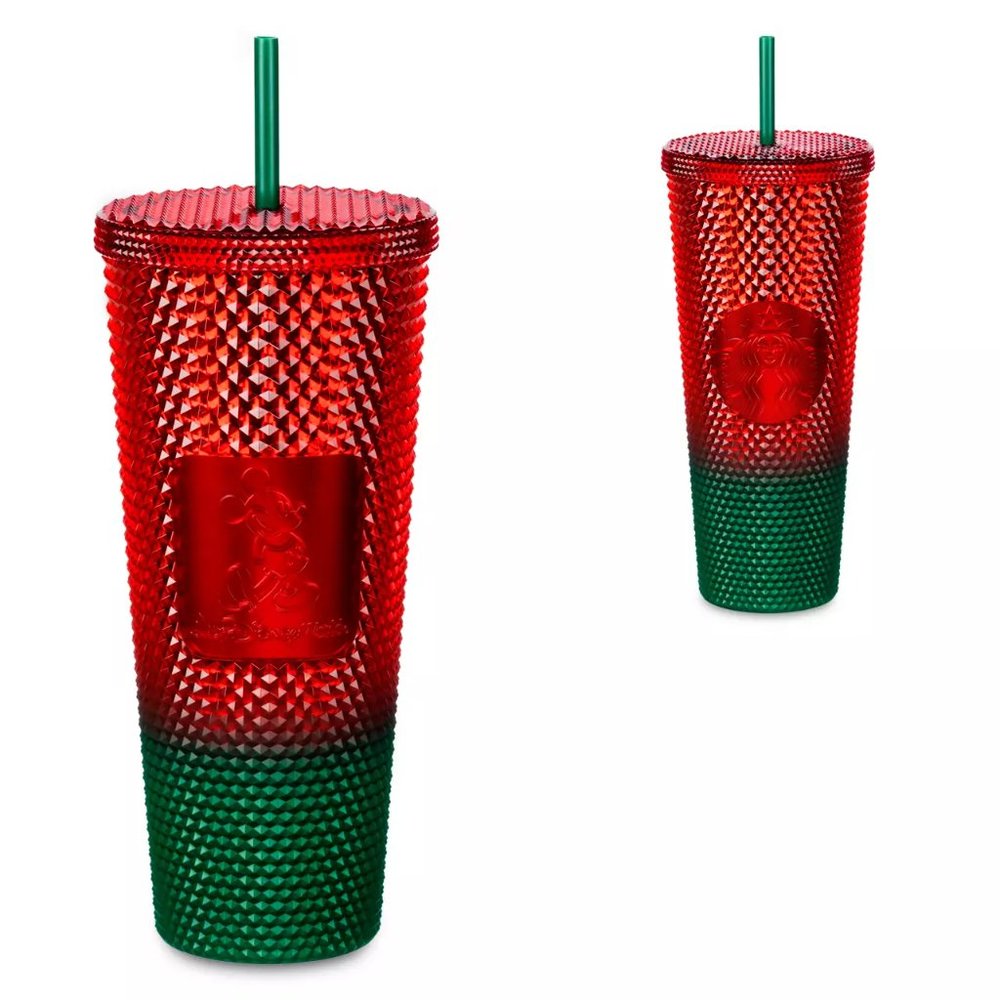 DISNEY WDW MICKEY MOUSE STARBUCKS HOLIDAY RED GREEN OMBRE STUDDED TUMBLER 24 oz